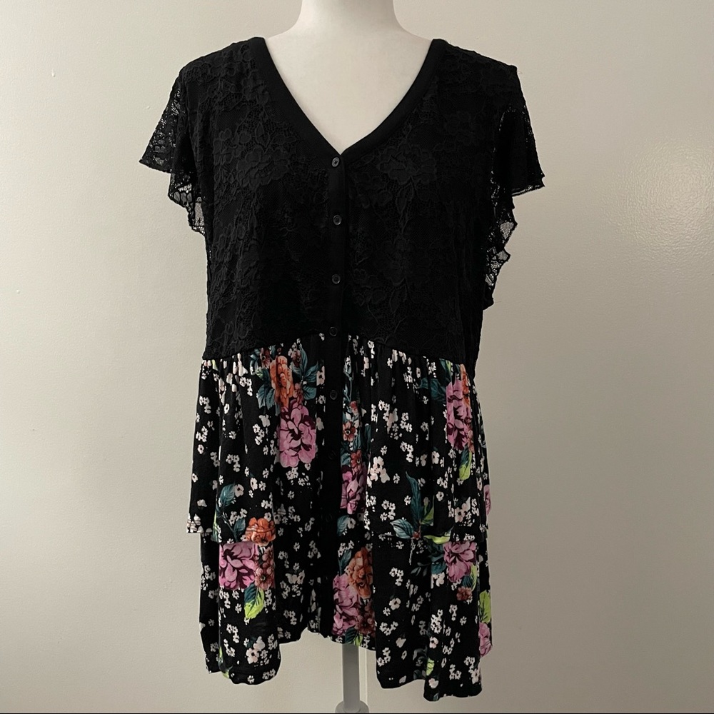 Super Soft Floral Lace Babydoll Top